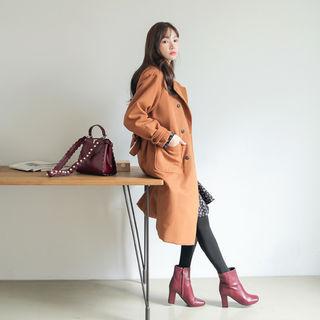 Double-breasted Reefer Coat With Sash