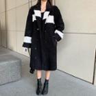 Double Breast Color Block Shearling Coat Black - One Size