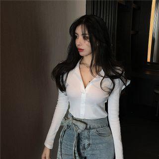 Long-sleeve Button-up Collared T-shirt