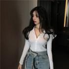 Long-sleeve Button-up Collared T-shirt