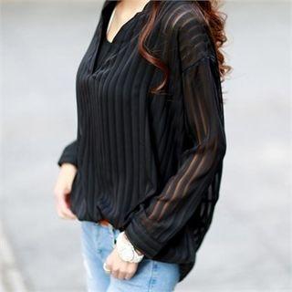 Inset Elbow-sleeve Textured Blouse Camisole Top