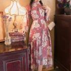 Floral Print Wide-sleeve A-line Maxi Dress