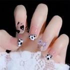 Bow Milk Cow Print Faux Nail Tips X35 - Pink & Cow - Black & White - One Size