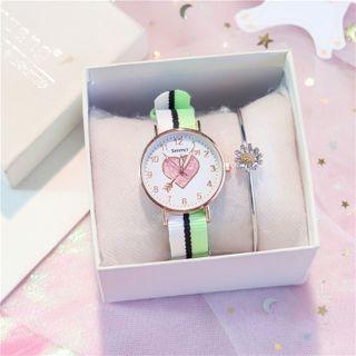Set: Heart Strap Watch + Flower Bangle