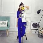 Set: Two-tone Elbow-sleeve T-shirt + Jogger Pants