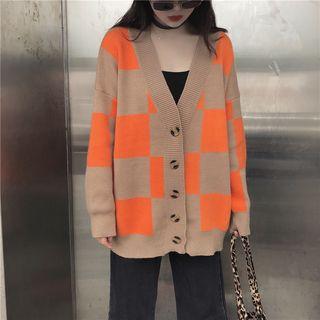 Long Sleeve Checked Cardigan As Shown In Figure - One Size