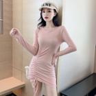 Long-sleeve Ruched Side Dress