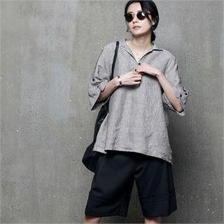 Buttoned Bell-sleeve Linen Shirt