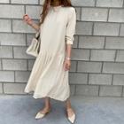 Pleat-hem Boxy Long Dress Cream - One Size