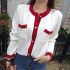 Pocket-detail Contrast-trim Cardigan