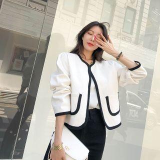 Dual-pocket Piped Open Cardigan