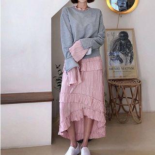 Set: Frilled Trim Sweatshirt + Ruffle Midi Skirt