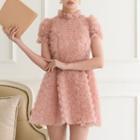 Flower Short-sleeve Cocktail Dress