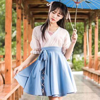 Hanfu Set: Short-sleeve Dress + Camisole Top