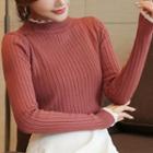 Mock Neck Knit Pullover Red - One Size