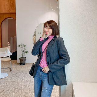 Single-breasted Glen-plaid Blazer Black - One Size