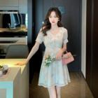 Short Sleeve Ruffled Collar Floral Mini A-line Dress