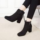 Fabric Buckled Block Heel Ankle Boots