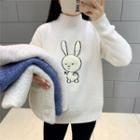 Mock-neck Cartoon Rabbit Embroidered Sweater