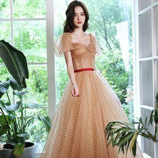 Dotted Mesh A-line Evening Gown