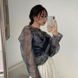 Long-sleeve Cropped Chiffon Top / Camisole Top