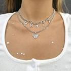 Set: Lettering Charm Choker + Pendant Necklace 1283 - Silver - One Size