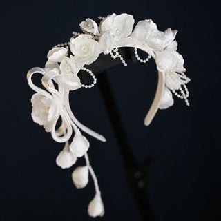 Wedding Floral Accent Bead Headband As Shown In Figure - One Size