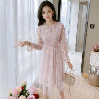Long-sleeve Sheer Panel Lace Dress