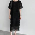 Short-sleeve Plain Ruched Midi Dress
