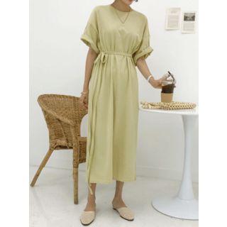 Drop-shoulder Tie-waist Maxi Dress