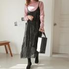 Crinkled Patterned Pinafore Dress Dot - One Size