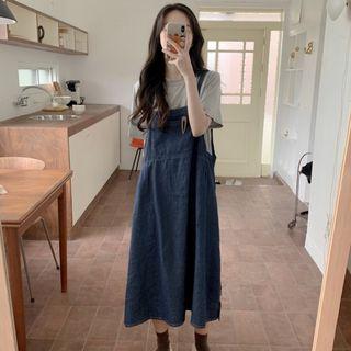Short-sleeve Plain T-shirt / Sleeveless Denim Dress