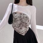 Print Asymmetrical Cropped Camisole Top / Knit Shrug