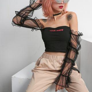 Off-shoulder Long-sleeve Lettering Top