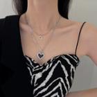 Pixelated Heart Pendant Layered Alloy Necklace Silver & Black - One Size