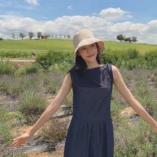 Spaghetti-strap Overall Jeans Blue - One Size