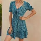 Tie-front Short-sleeve Mini Dress