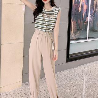 Set: Striped Sleeveless T-shirt + Drawstring Waist Pants