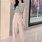 Set: Striped Sleeveless T-shirt + Drawstring Waist Pants