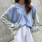 Colored Panel Striped Hooded Shirt As Shown In Figure - One Size