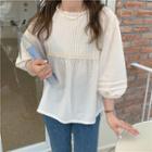 3/4-sleeve Lace Trim Blouse Almond - One Size