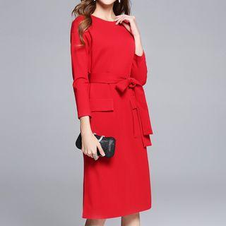 3/4-sleeve Pocketed A-line Midi Dress