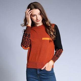 Long-sleeve Jacquard Knit Top Caramel - One Size