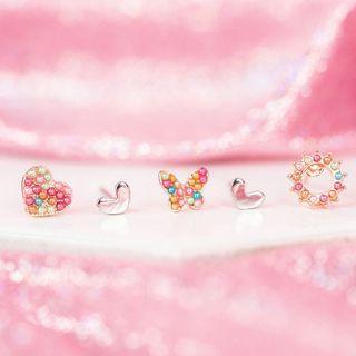 Set Of 5: Alloy Heart / Butterfly / Circle Earring (assorted Designs)