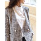 Collarless Faux-pearl Button Tweed Jacket
