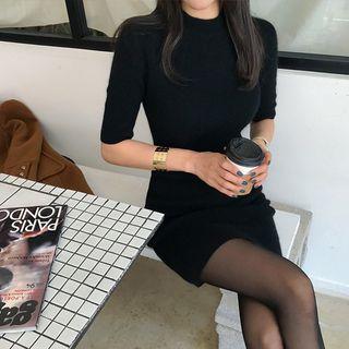 Short-sleeve Wool Blend Knit Bodycon Dress