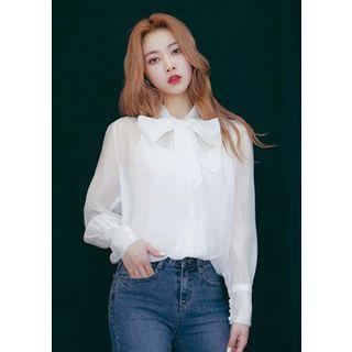 Ribbon-neck Organza Blouse