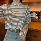 Striped Hooded Long-sleeve Cropped T-shirt