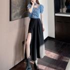 Short-sleeve Buttoned Denim Crop Top / A-line Mini Dress / A-line Midi Skirt