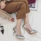 High Heel Flower Applique Glitter Sandals